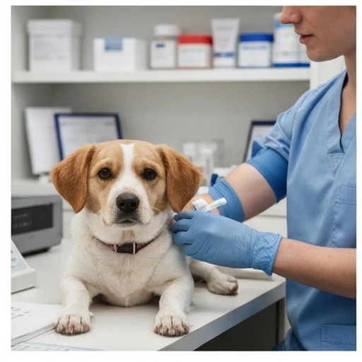Veterinary examination of a dog