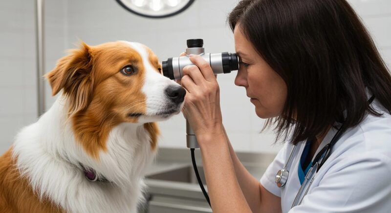 Close-up portrait of a Rough Collie face with alert amber eyes, illustrating inherited eye health