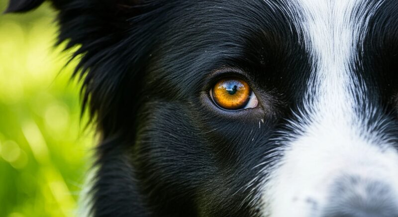Close-up of a Border Collie eye under soft light, illustrating inherited eye screening