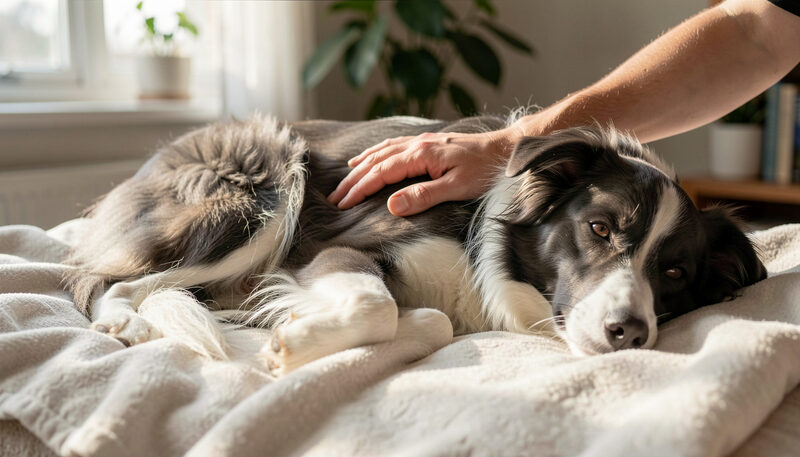 Veterinary examination of a dog