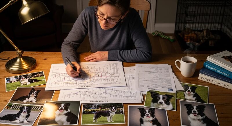 Breeder studying population genetics and pedigrees