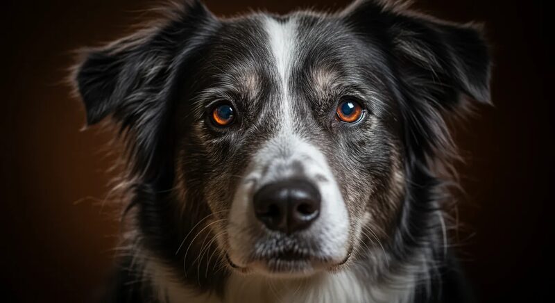 Border Collie gazing into soft evening light, illustrating progressive vision health