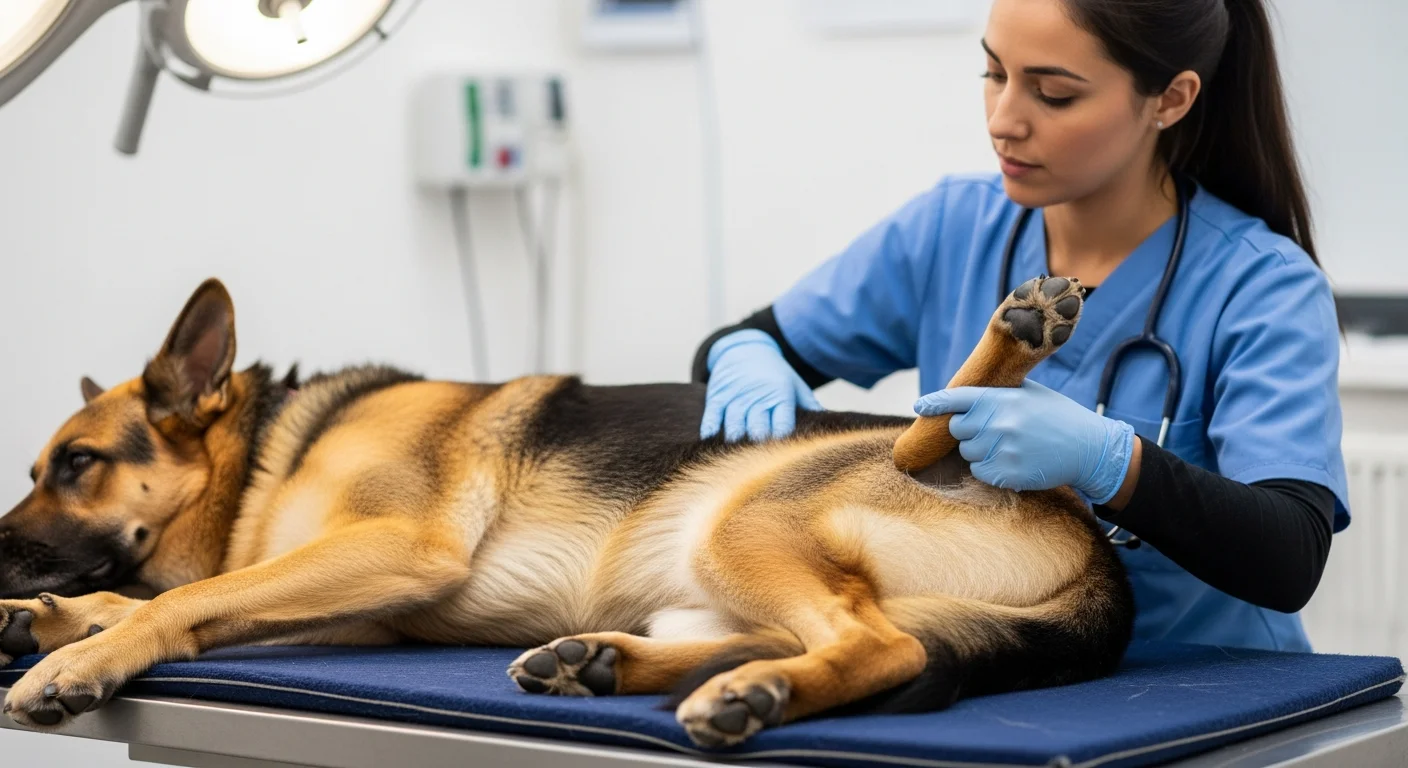 Veterinary neurological examination of a herding dog